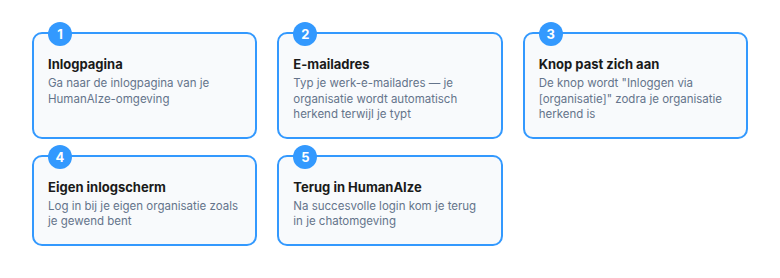 De stappen om in te loggen met je organisatie-account